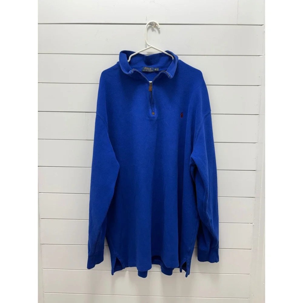 Polo Ralph Lauren Quarter 1/4 Zip Up Mock Neck Pullover Soft Cotton 2XLT Blue